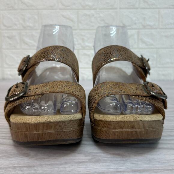Dansko Sophie Slide Sandals WMNS 38 Wedge Brown Iridescent Grain Leather Slip on - Picture 4 of 8